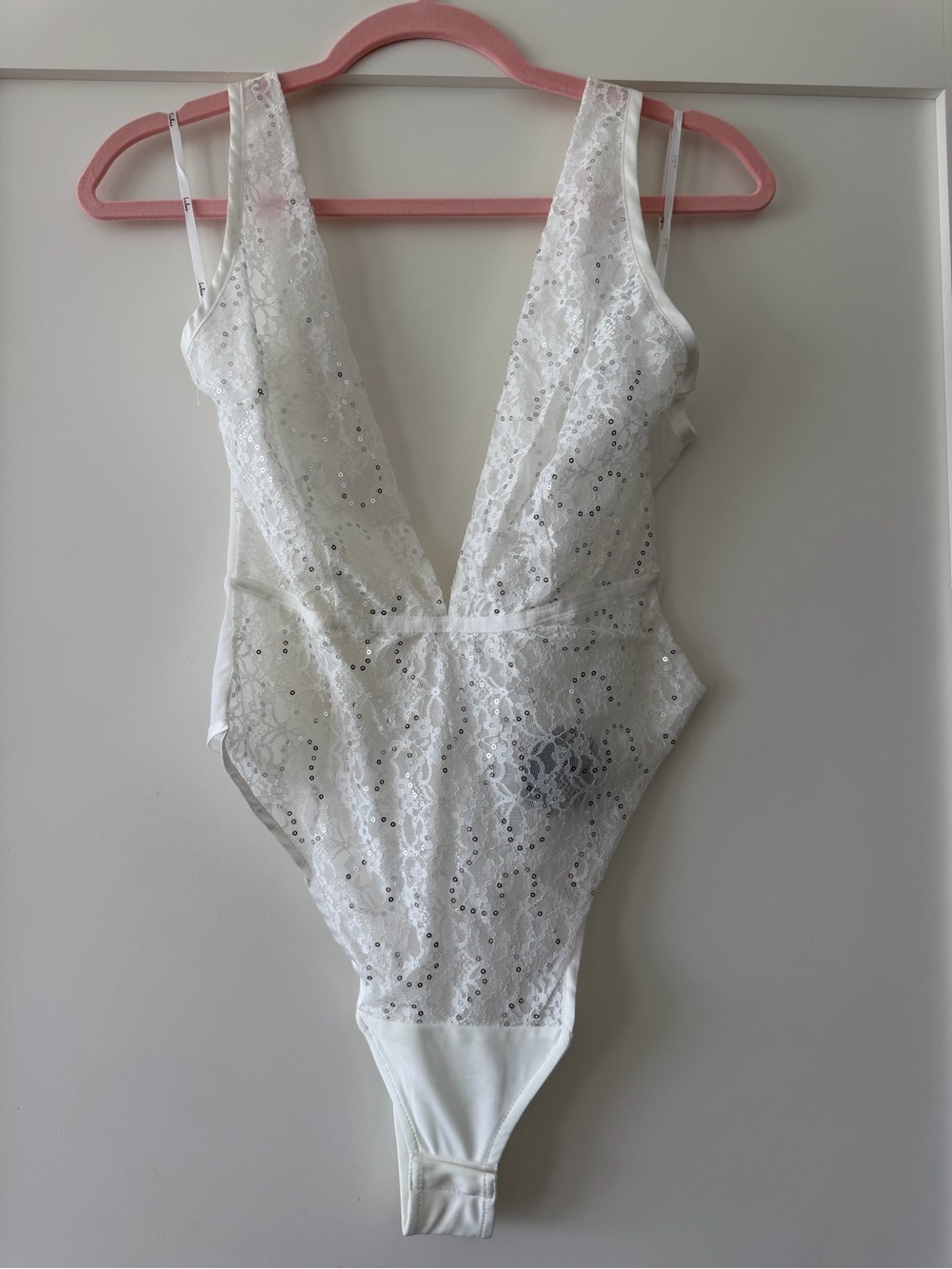 Lulu's Ivory Eyelet Lace Plunge Bodysuit